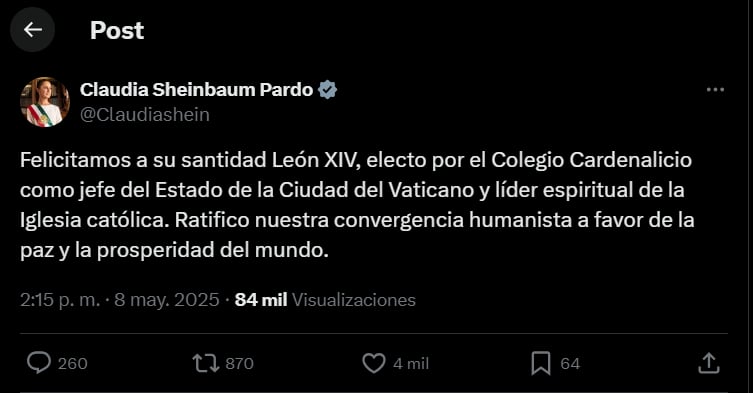 Claudia, Sheinbaum, New, Pope, Union