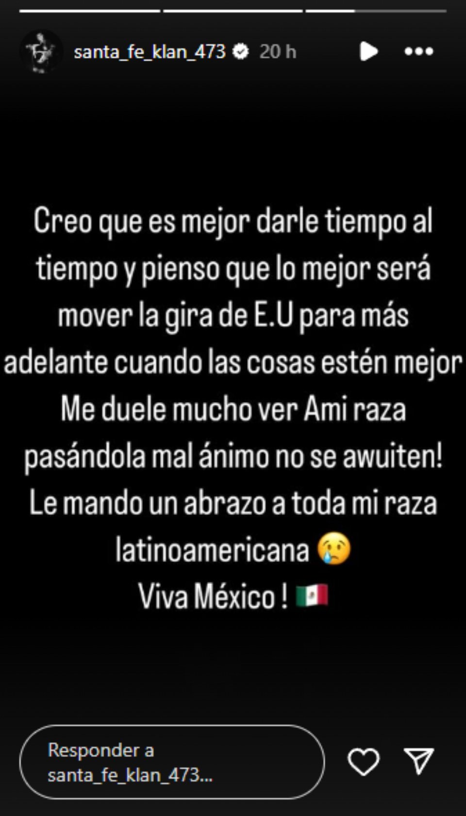 Santa Fe Klan manda mensaje de apoyo a migrantes