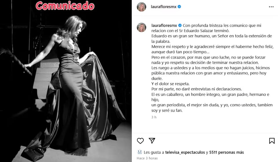 La actriz elimina comunicado en redes sobre su ruptura con Lalo Salazar