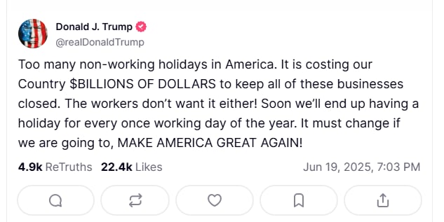 trump, junetheeth, feriados, opinion, laborables