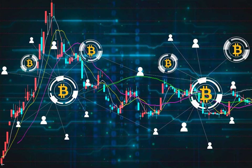 graficos de precios variables y logo del btc
