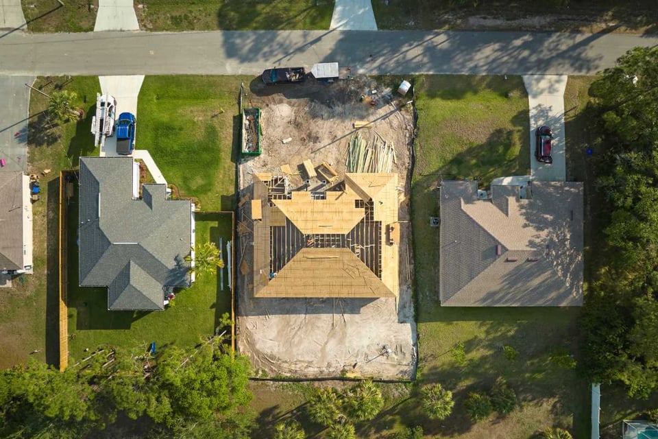 vista aerea de contrucción de casas en texas