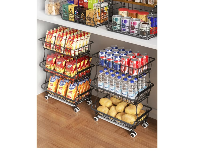 OKZEST Organizador de piso de despensa rodante de 3 niveles y carrito de almacenamiento con ruedas