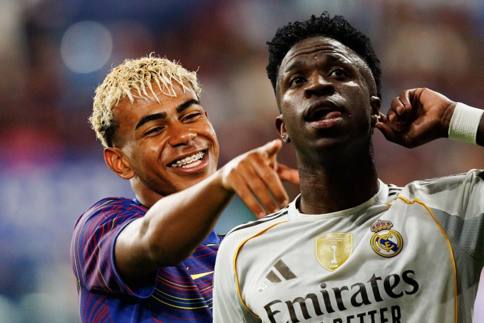 Vinícius Jr. encara a Lamine Yamal tras el Clásico