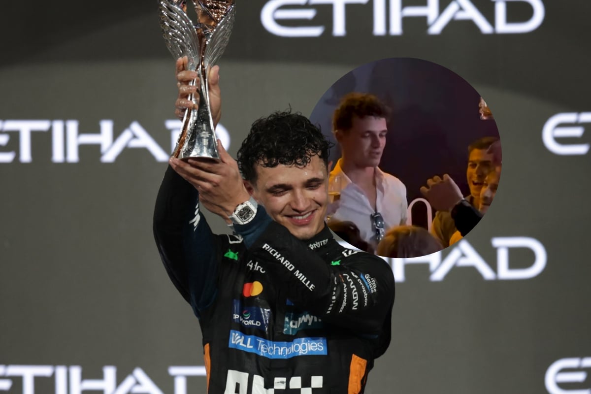 Lando Norris expulsa a fan en su fiesta del título