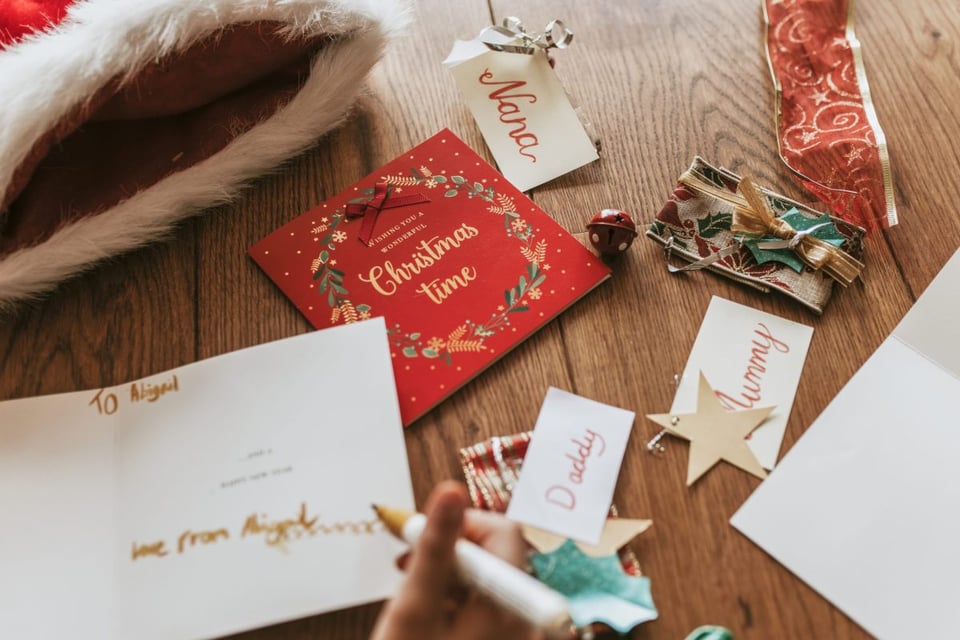 tarjetas , navidad, mesa, ideas 