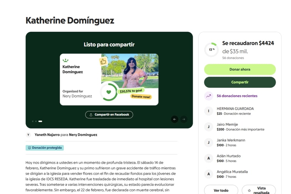 Accidente fatal, GoFundMe, familia solicita apoyo MundoNOW, Katherine Domínguez accident