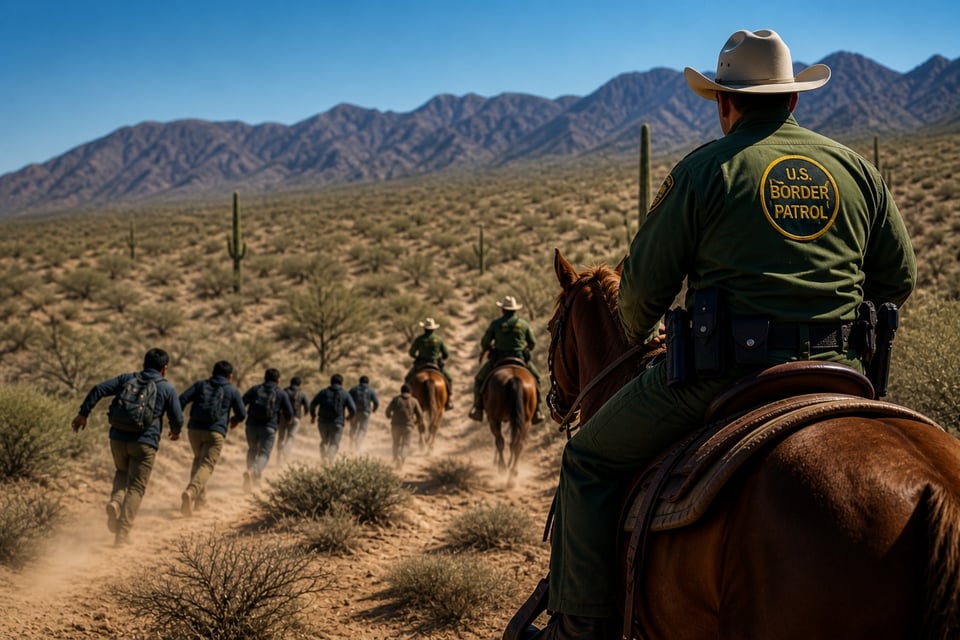 Patrulla Fronteriza persigue y captura a 13 migrantes a caballo en el desierto (VIDEO)