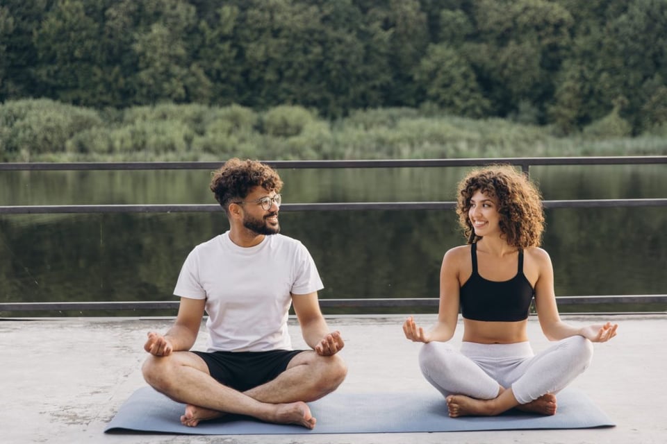 descanso, pareja, hombre, mujer, cuerpo