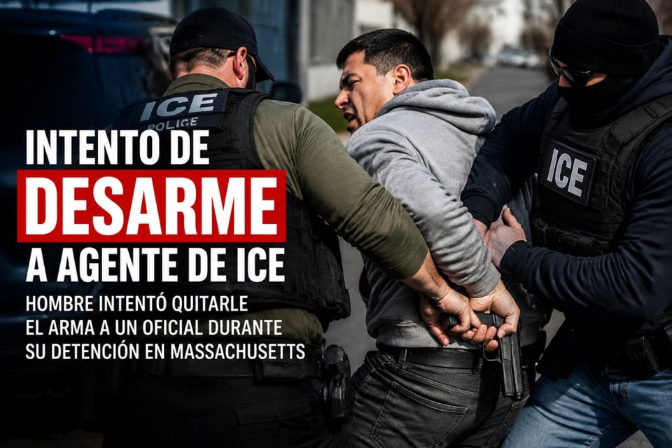 Hombre intenta desarmar a agente de ICE en Massachusetts