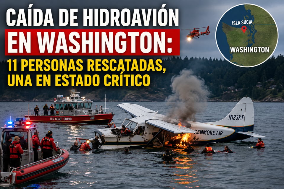 Hidroavión se estrella frente a la costa de Washington: rescatan con vida a las 11 personas a bordo