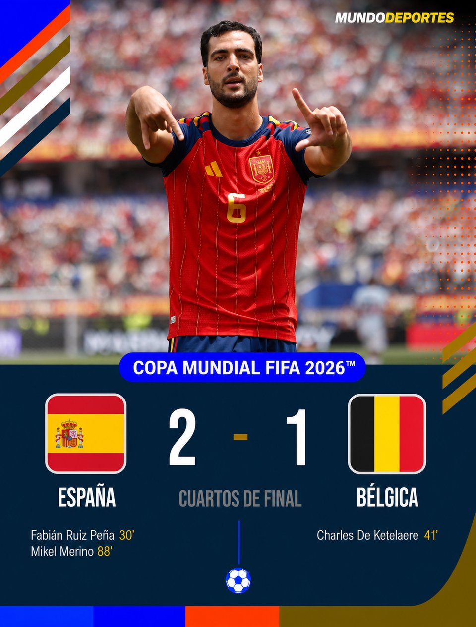 España vs Bélgica Mundial 2026, gol Mikel Merino semifinales, España clasifica Mundial, resultado España Bélgica 2-1, semifinal España Francia Mundial 2026, resumen España Bélgica, España, Merino