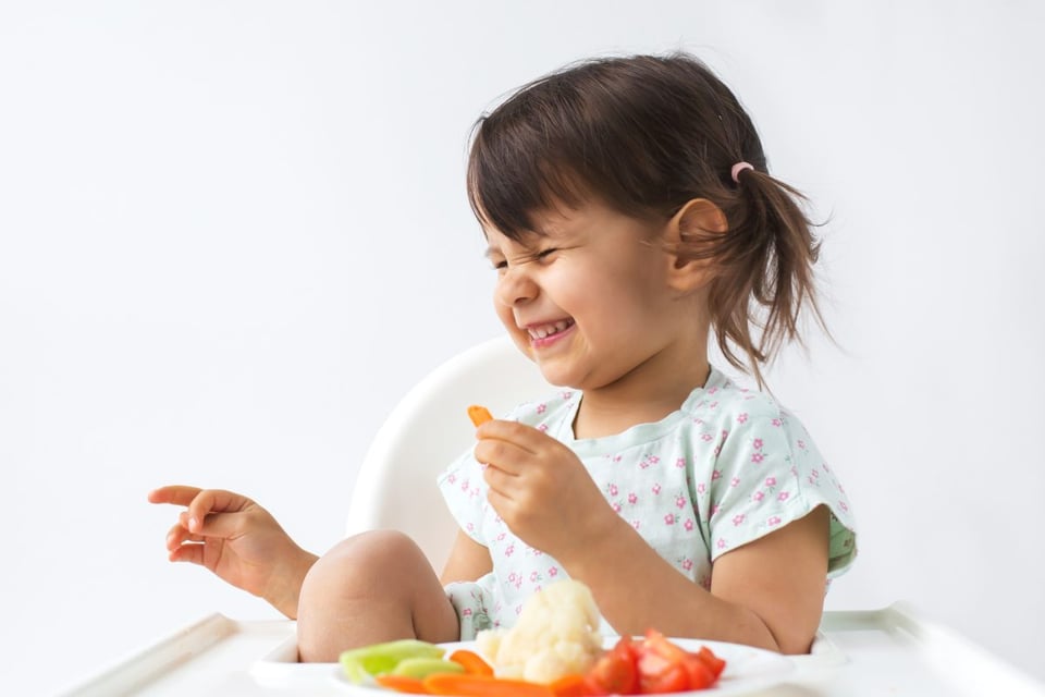 verduras, ninos, comiendo, comer