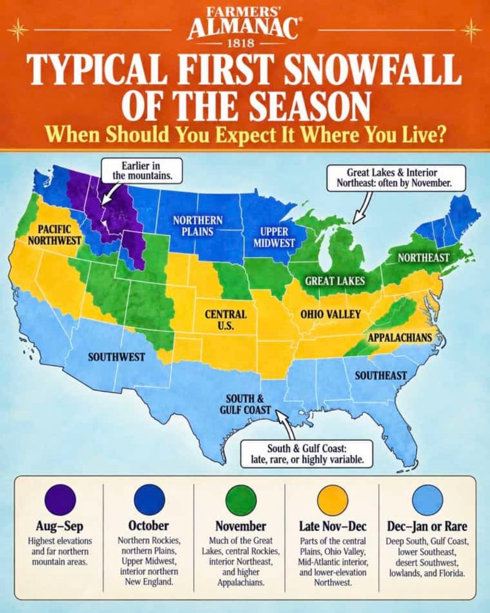 First Snowfall in the US: These Regions Usually See It First