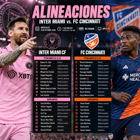 Inter Miami recibe a Cincinnati con Messi y Suárez como titulares