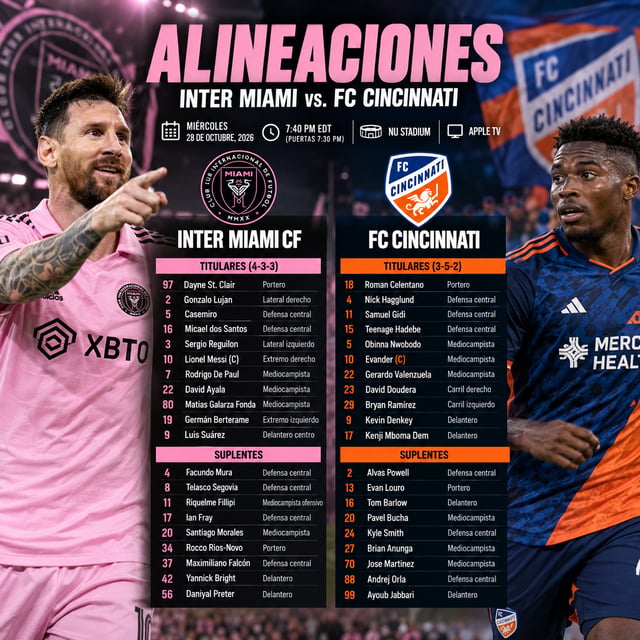 Inter Miami recibe a Cincinnati con Messi y Suárez como titulares