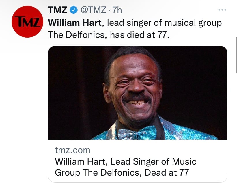 ¿De qué murió William Hart, cantante principal de "Delfonics"?