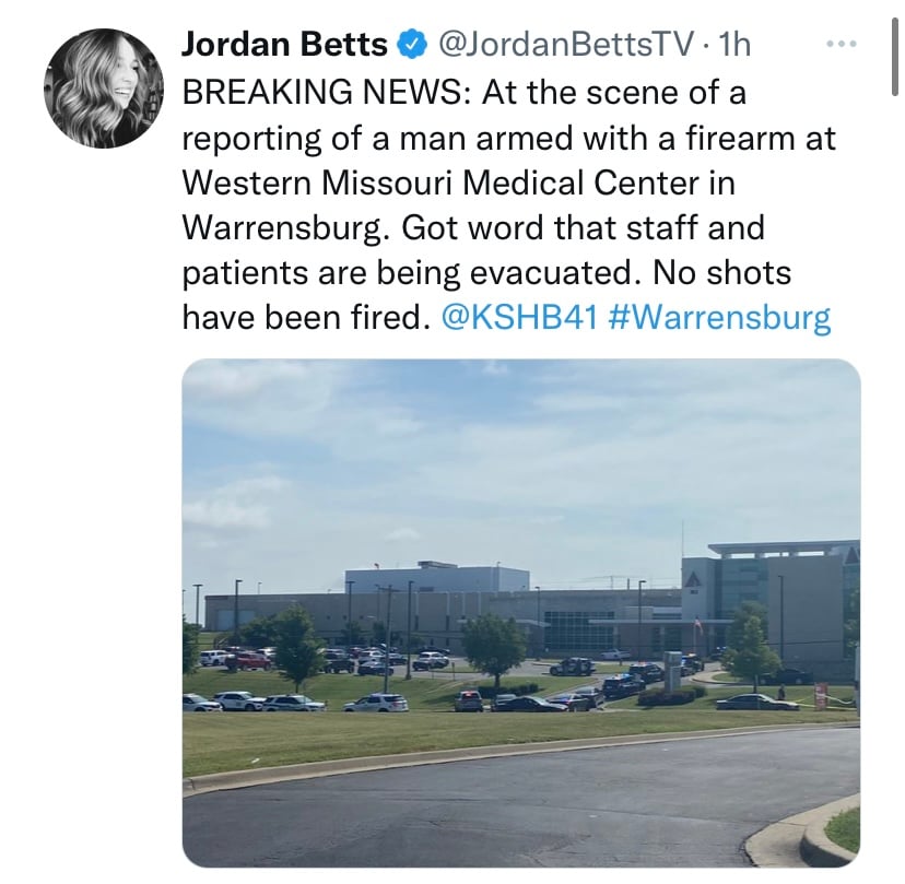 Confirman situación de tirador activo en el Western Missouri Medical Center