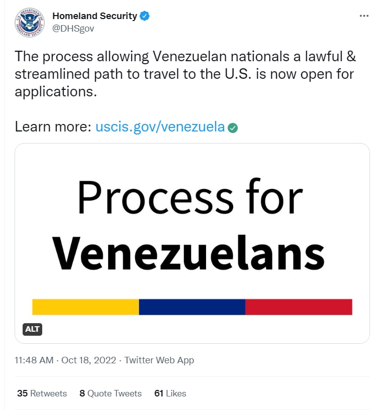 DHS anuncia proceso venezolanos: ¿La forma más segura de ingresar?