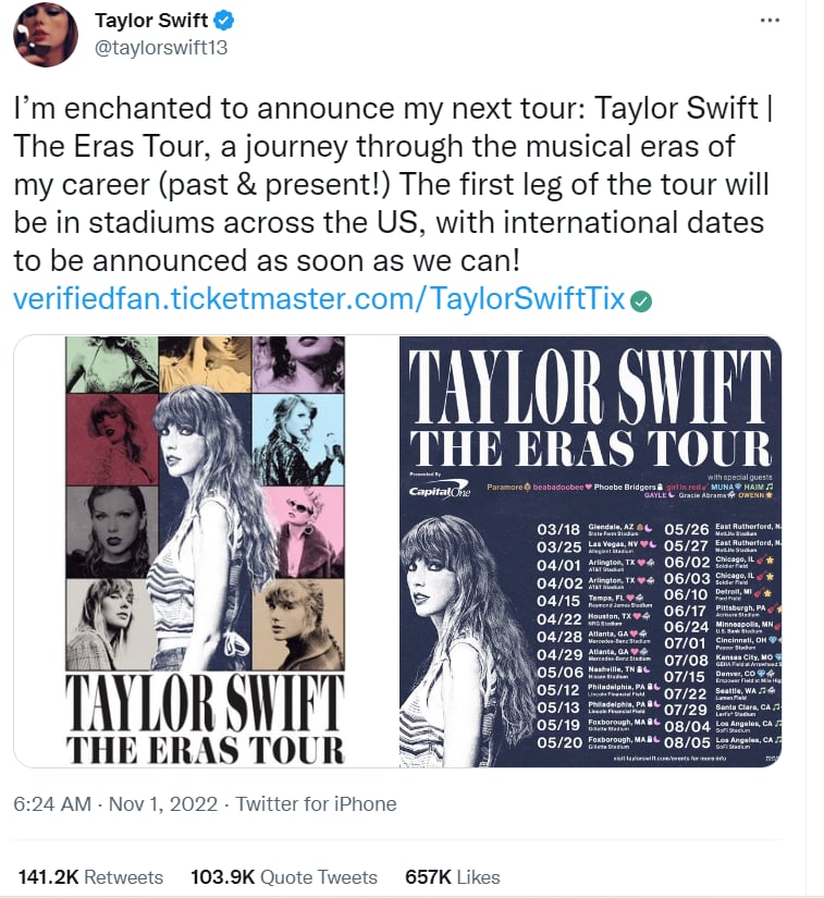 Taylor Swift: ¿Se enlista para un tour?