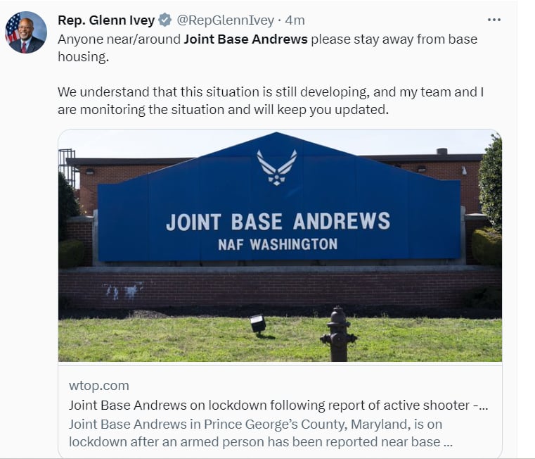 Tirador Joint Base Andrews: ¿Se teme por tiroteo?