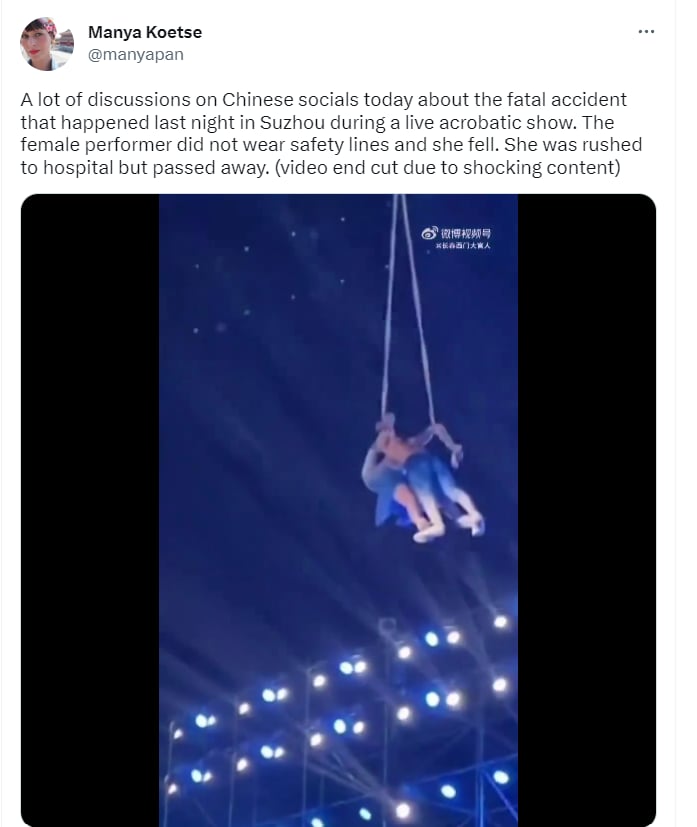 Muere acróbata rutina China: ¿Qué pasó con Sun?