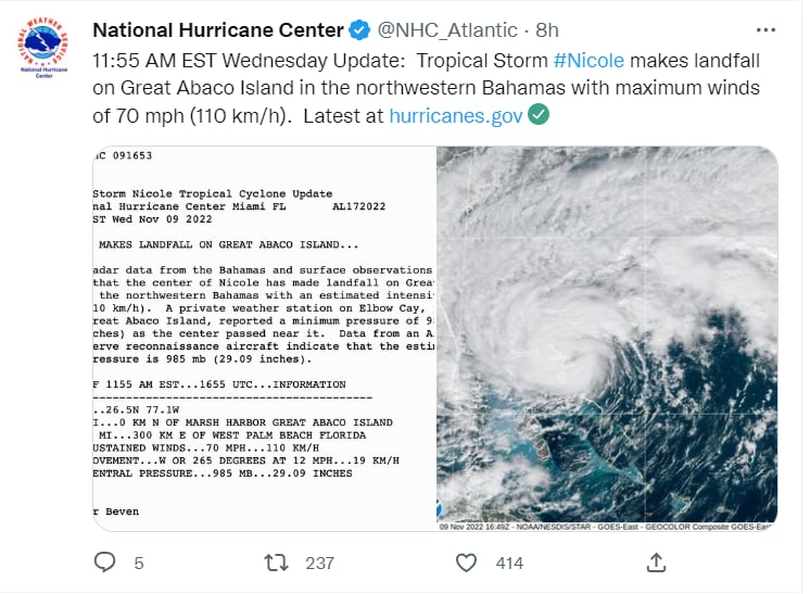 Huracán Nicole Florida: ¿Con aviso de emergencia?
