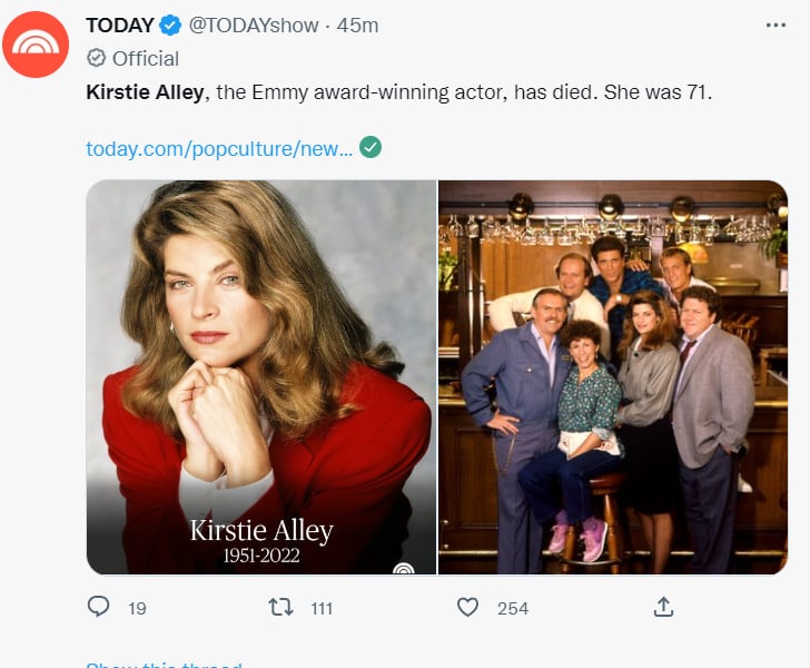 Muere Kirstie Alley: "Les agradecemos su cariño"