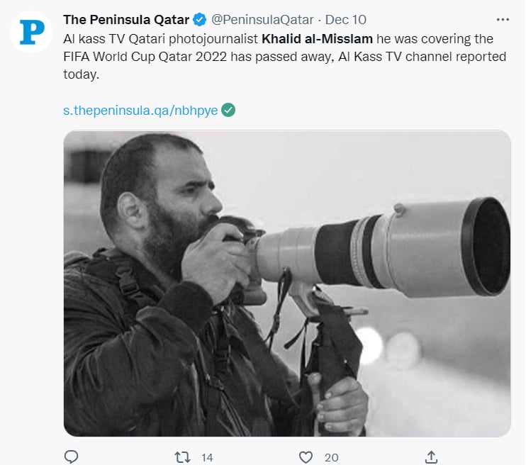 Muere periodista Al Misslam: ¿La segunda muerte en Qatar?