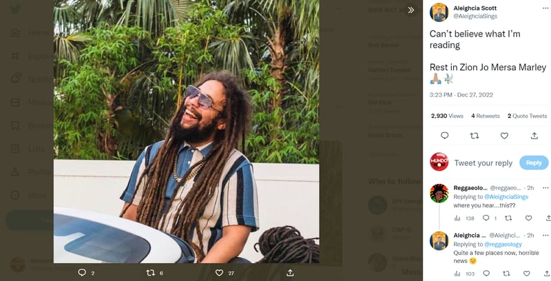 Grandson Bob Marley dies: Who is Jo Mersa?