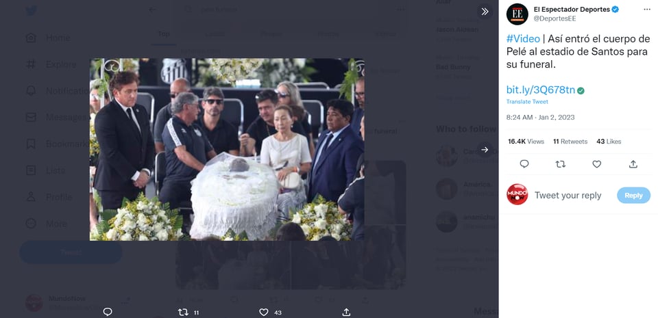 Reveal images of Pele's body: "with a lot of emotion"
