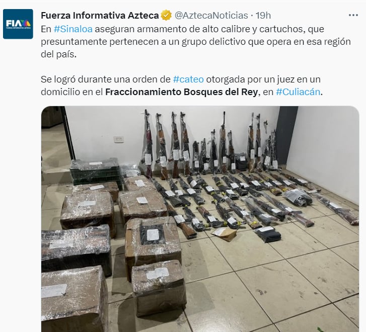 Decomisan arsenal cártel Sinaloa: ¿Sin ninguna dificultad?