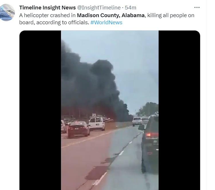 Reportan caída helicóptero Alabama: ¿Cierre de carreteras?
