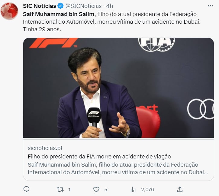 Muere hijo presidente FIA: ¿Qué pasó con Saif?
