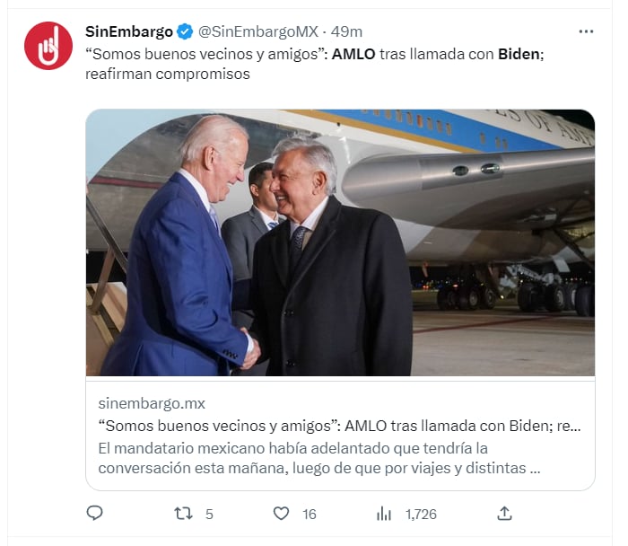 AMLO llamada presidente Biden: "Somos buenos amigos"