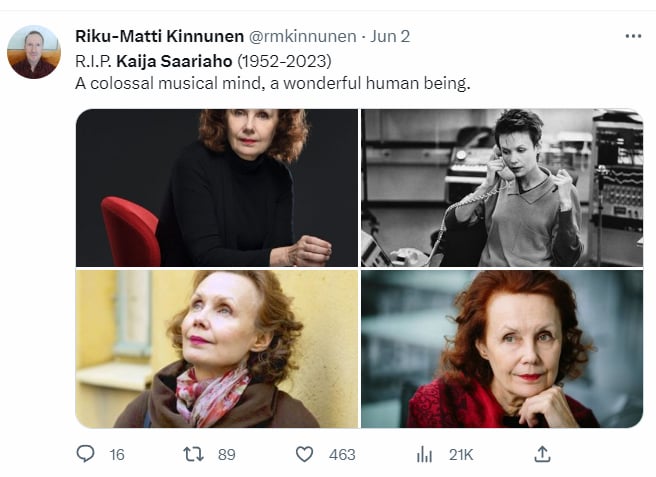 Muere compositora Kaija Saariaho: "Ella fue una de las grandes artistas"