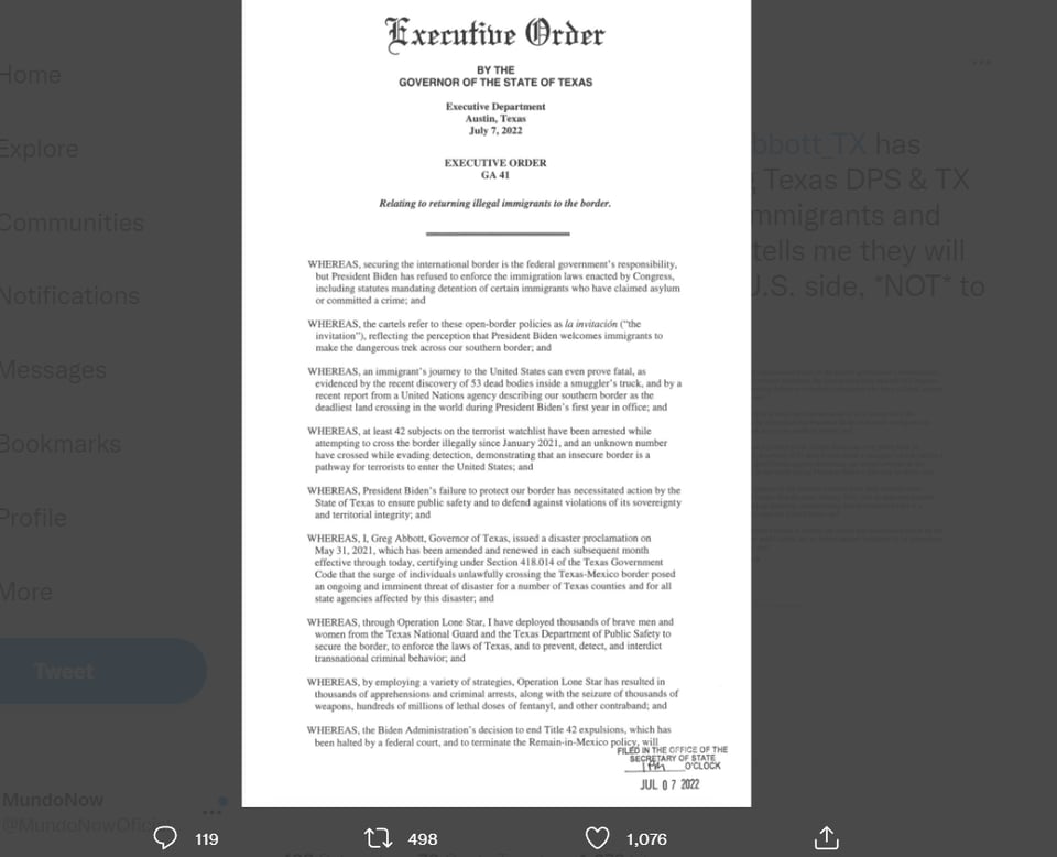 Texas ordena arrestar indocumentados: "El presidente Biden se niega hacer su trabajo"
