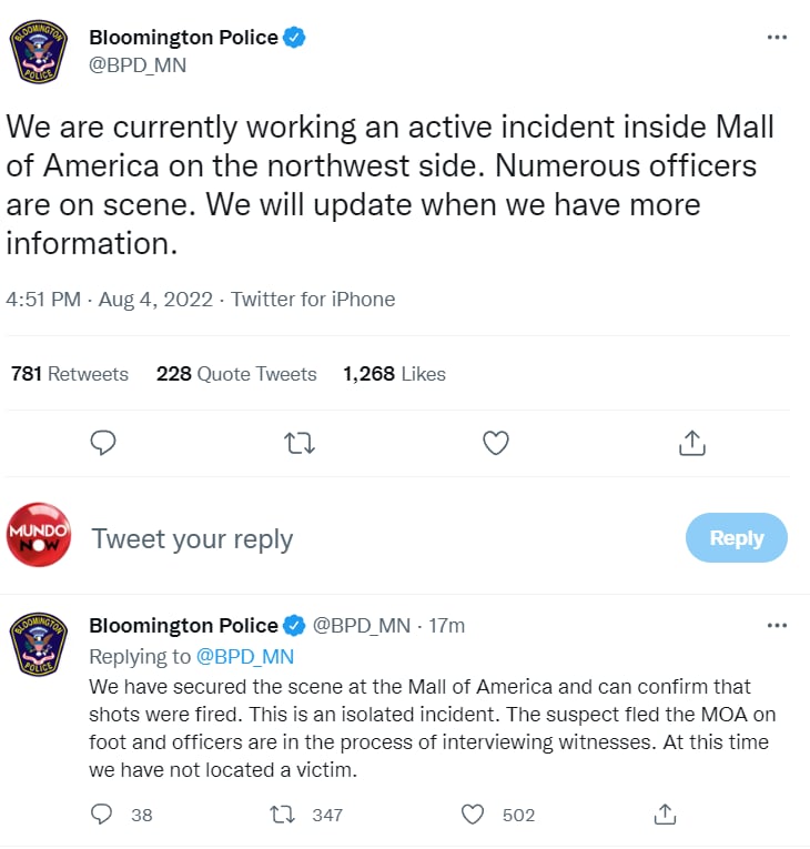 REPORTAN TIROTEO EN MALL DE MINNESOTA