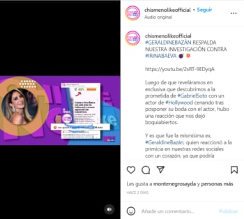 Geraldine Bazán Gabriel Soto: ¿Borró el "me gusta"?