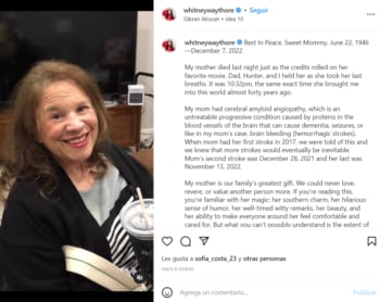 Muere mamá Whitney Way: "Nunca nos hemos divertido tanto"