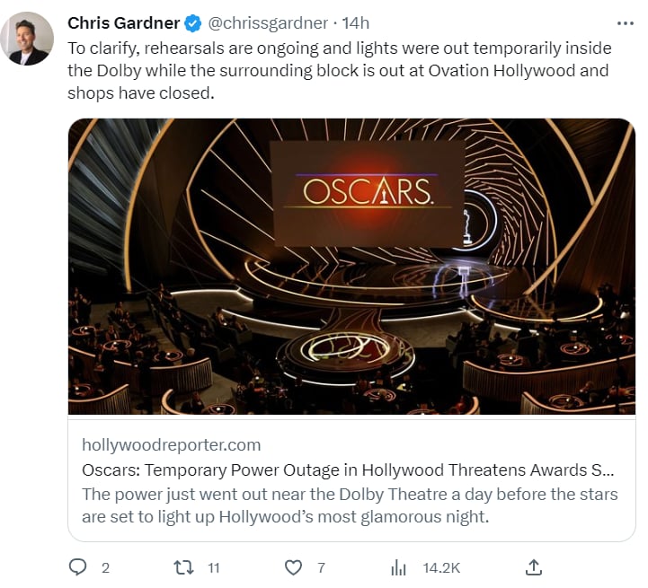 REPORTAN APAGÓN EN HOLLYWOOD