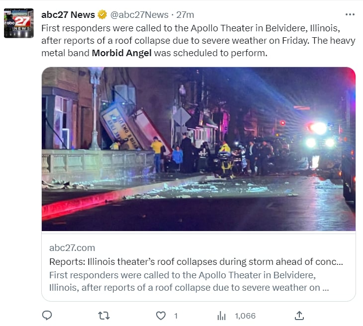 Derrumbe Teatro Apollo Illinois: ¿Qué dijo la banda?