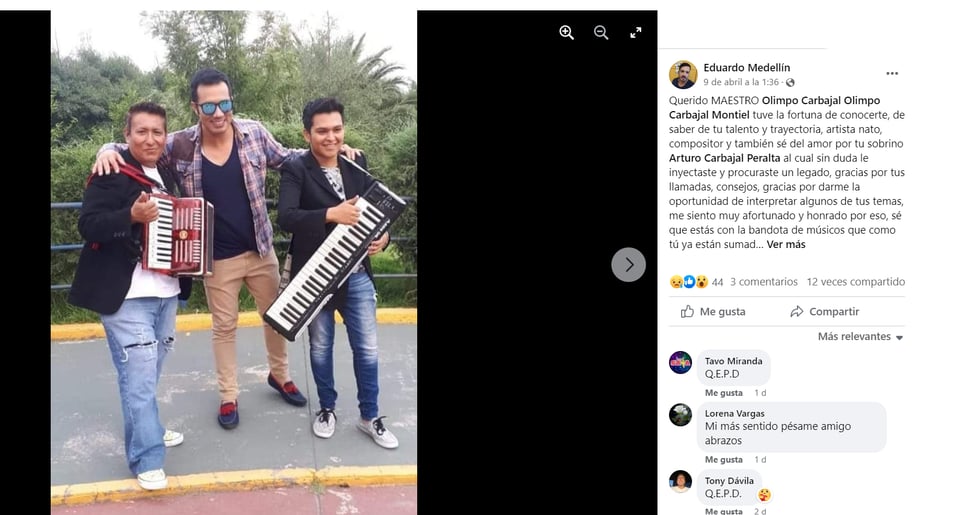 Muere intérprete Olimpo Carbajal: "Gracias por dejarme interpretar tus letras"
