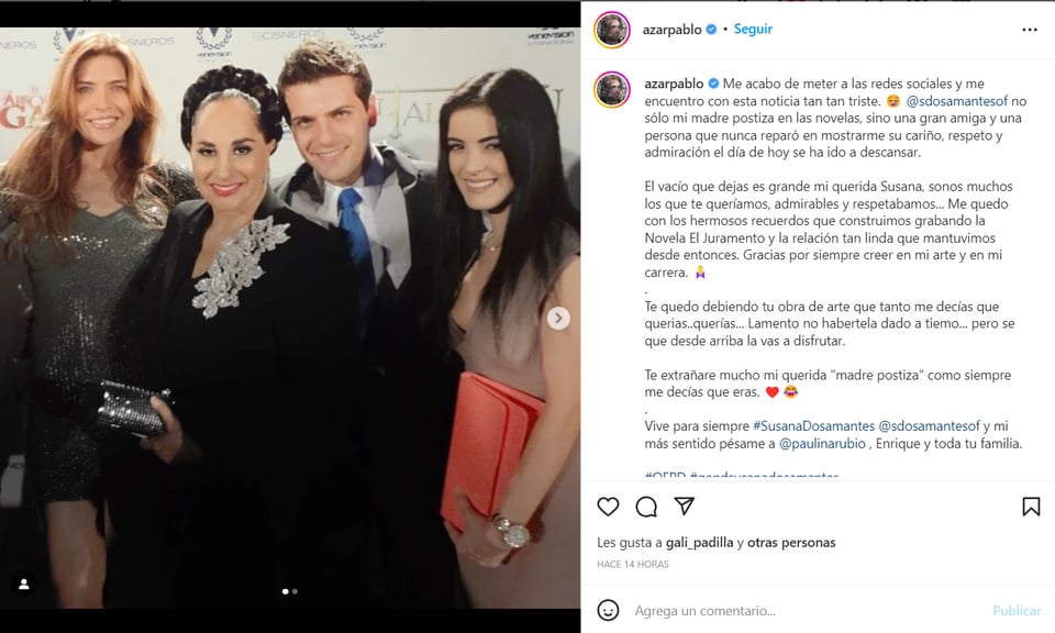 Famosos luto Susana Dosamantes: "El vacío que dejas es enorme"