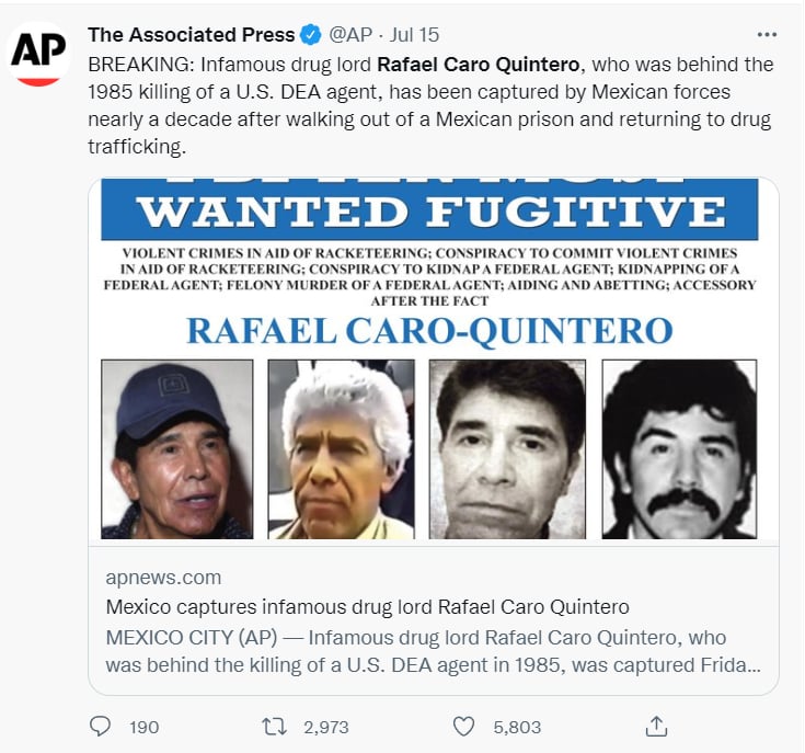Caro Quintero suspensión extradición: ¿Un golpe para Estados Unidos?