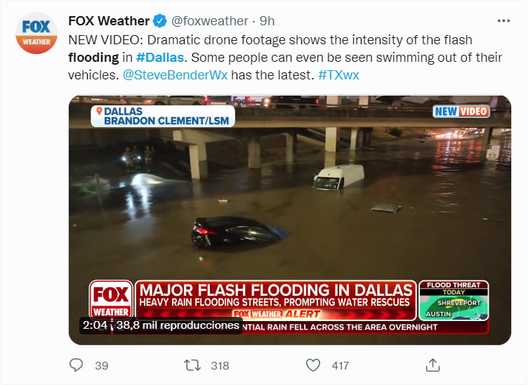 Inundaciones Dallas Forth Worth: Agradece los esfuerzos de los servicios de emergencias