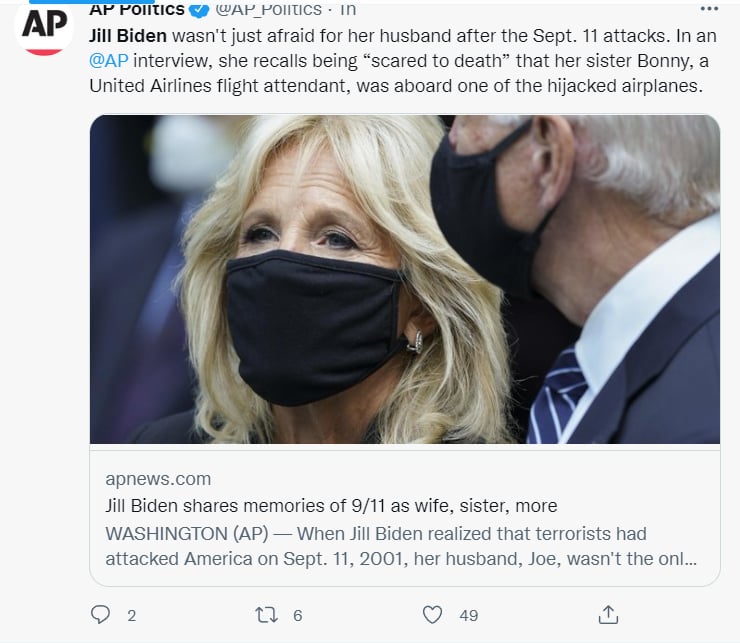 Jill Biden 11 septiembre: "Recordemos a quiénes lucharon"