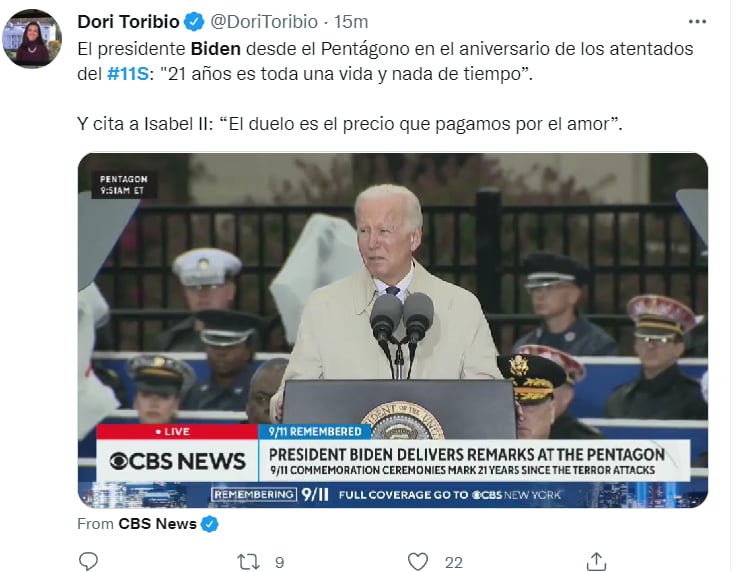 Joe Biden 11 septiembre: "Nosotros nunca olvidaremos"