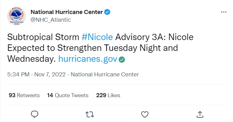 Tormenta subtropical Nicole: ¿Alerta de emergencia?