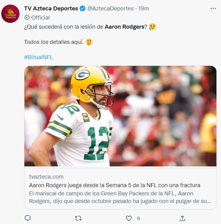 Aaron Rodgers: ¿Un buen nivel en la cancha?